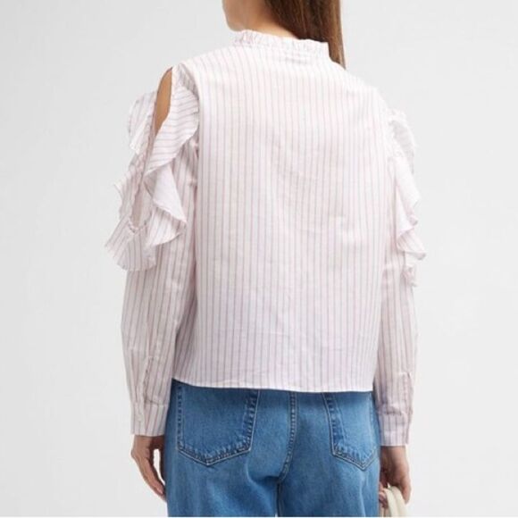 Harshman Indre White Pink Striped Cutout Long Sleeve Cotton Blouse Size 2X - Picture 2 of 6